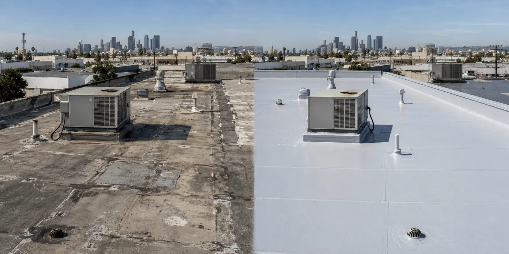 Matching before and after comparison of a commercial low-slope roof renewal